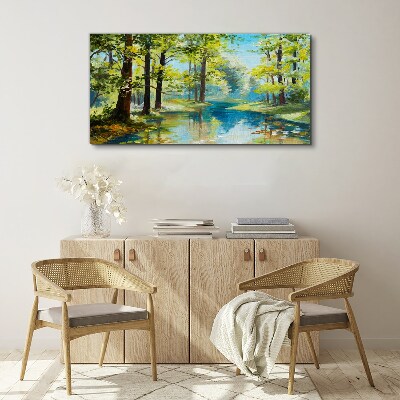 A peaceful forest landscape by the water Print on canvas