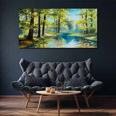 A peaceful forest landscape by the water Print on canvas