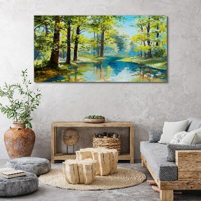 A peaceful forest landscape by the water Print on canvas