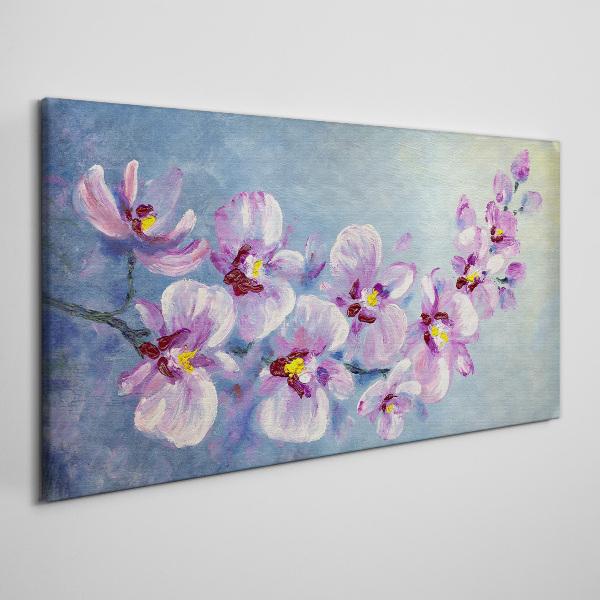 Floral orchids on blue background Print on canvas
