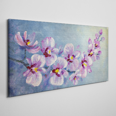 Floral orchids on blue background Print on canvas