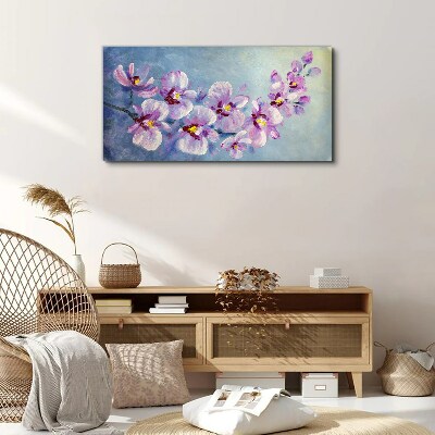 Floral orchids on blue background Print on canvas