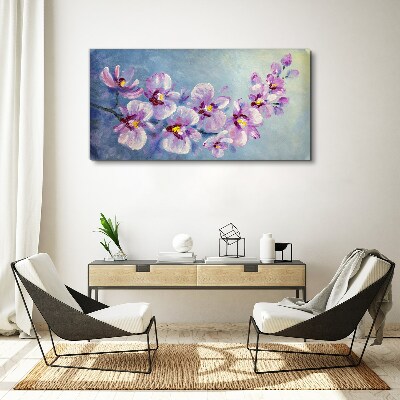 Floral orchids on blue background Print on canvas