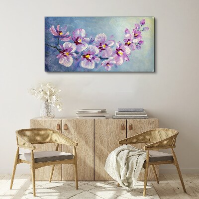 Floral orchids on blue background Print on canvas