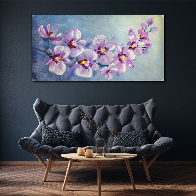 Floral orchids on blue background Print on canvas