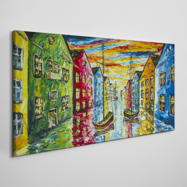 Colorful townhouses by the river Print on canvas