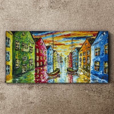 Colorful townhouses by the river Print on canvas
