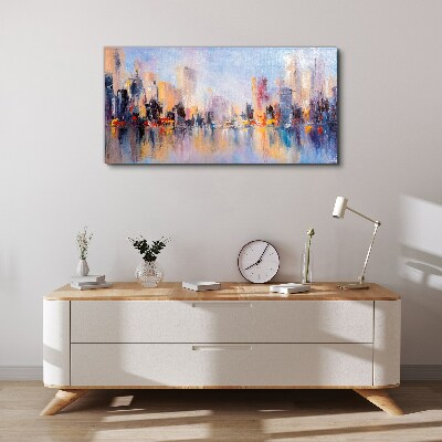 The city in the glow of sunset Canvas wall art