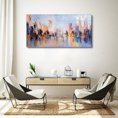 The city in the glow of sunset Canvas wall art