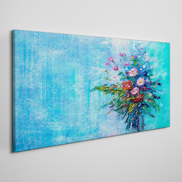 Floral composition on a blue background Print on canvas