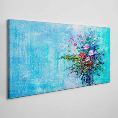 Floral composition on a blue background Print on canvas