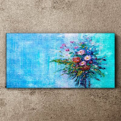 Floral composition on a blue background Print on canvas