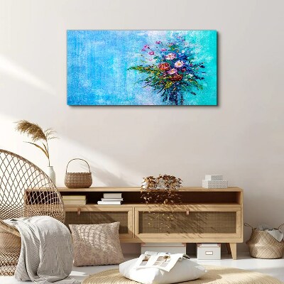 Floral composition on a blue background Print on canvas