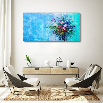Floral composition on a blue background Print on canvas