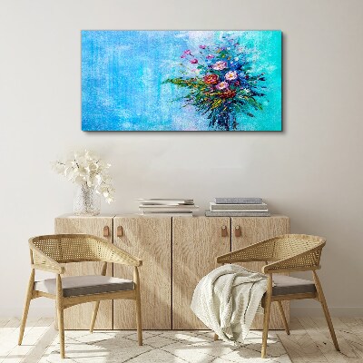 Floral composition on a blue background Print on canvas