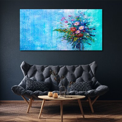 Floral composition on a blue background Print on canvas