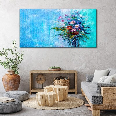 Floral composition on a blue background Print on canvas