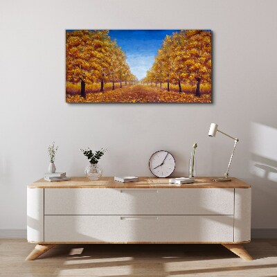 Golden alleys in the autumn scenery Print on canvas