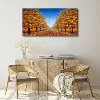Golden alleys in the autumn scenery Print on canvas