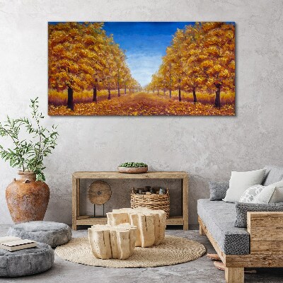 Golden alleys in the autumn scenery Print on canvas