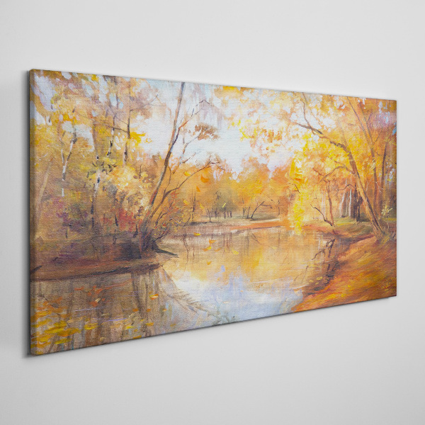 Autumn scenery by the river Canvas wall art