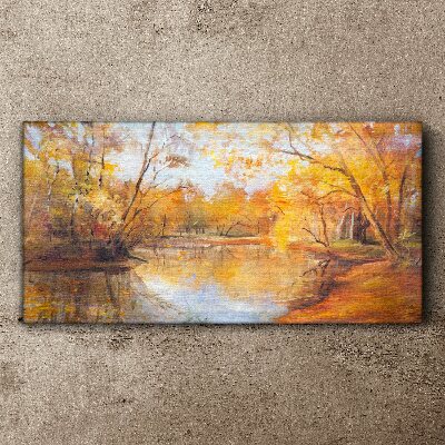 Autumn scenery by the river Canvas wall art