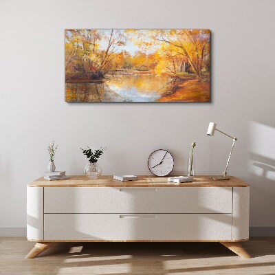 Autumn scenery by the river Canvas wall art