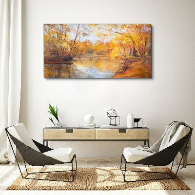 Autumn scenery by the river Canvas wall art
