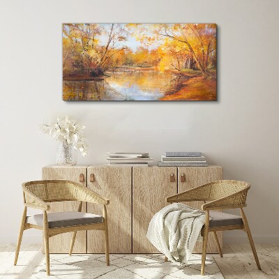 Autumn scenery by the river Canvas wall art