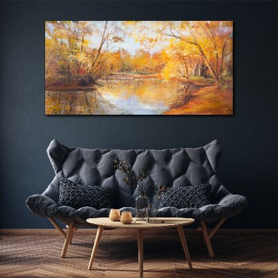 Autumn scenery by the river Canvas wall art