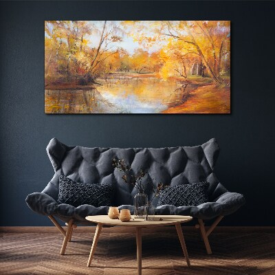 Forest river nature autumn Canvas Wall art
