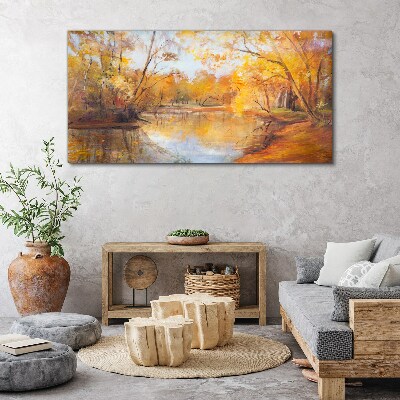 Autumn scenery by the river Canvas wall art
