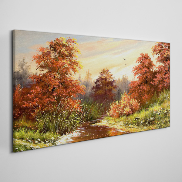Autumn scenery with a river Print on canvas