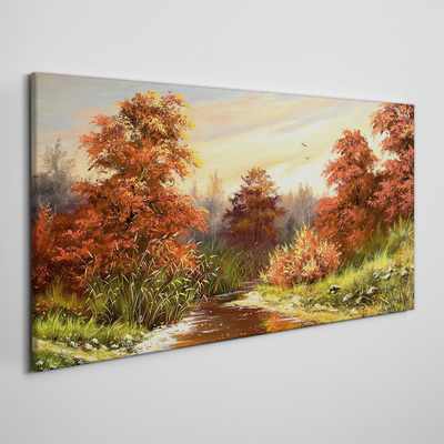 Autumn scenery with a river Print on canvas