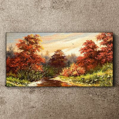 Autumn scenery with a river Print on canvas