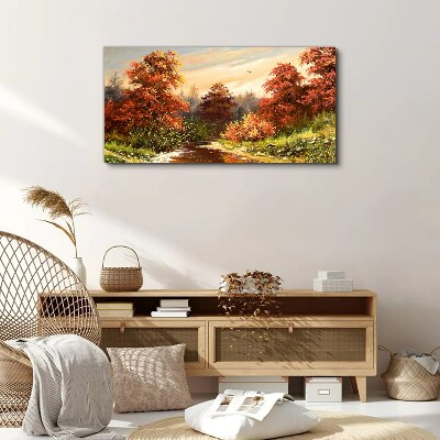 Autumn scenery with a river Print on canvas