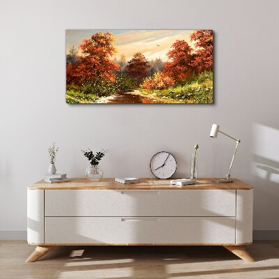 Autumn scenery with a river Print on canvas