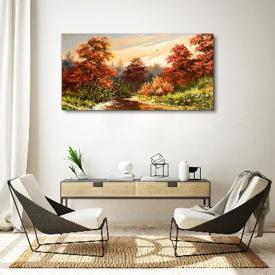 Autumn scenery with a river Print on canvas