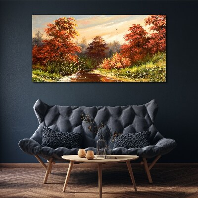 Autumn scenery with a river Print on canvas
