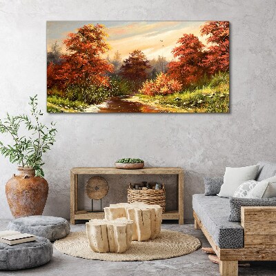 Autumn scenery with a river Print on canvas