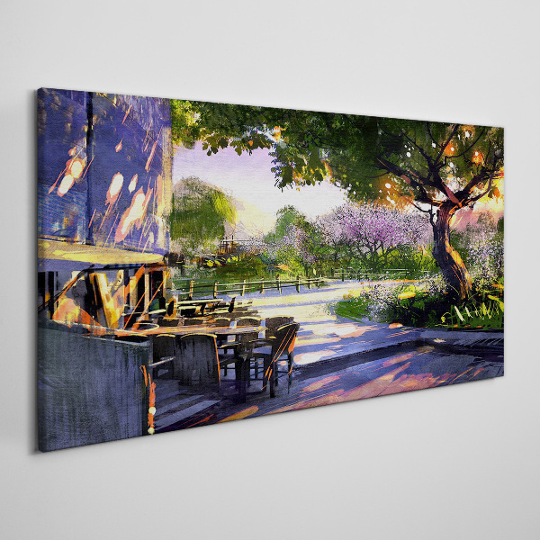 Spring landscape with flowering trees Canvas wall art
