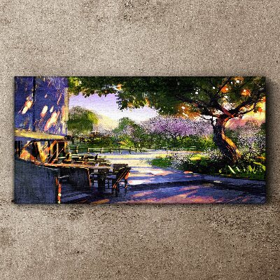 Spring landscape with flowering trees Canvas wall art