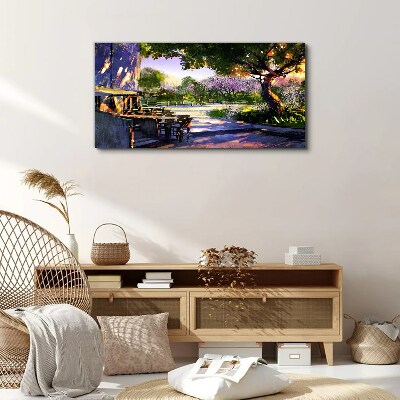 Spring landscape with flowering trees Canvas wall art
