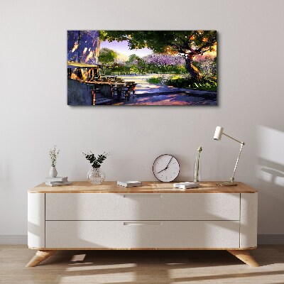Spring landscape with flowering trees Canvas wall art