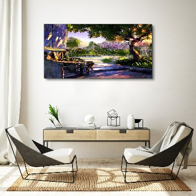 Spring landscape with flowering trees Canvas wall art