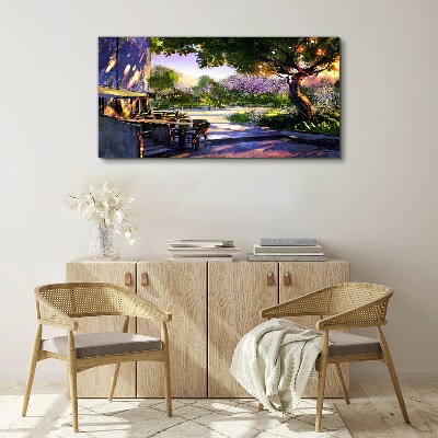 Spring landscape with flowering trees Canvas wall art