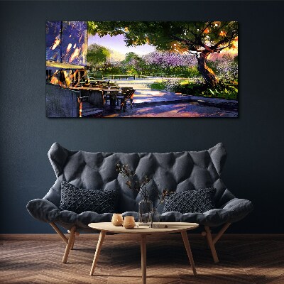 Spring landscape with flowering trees Canvas wall art