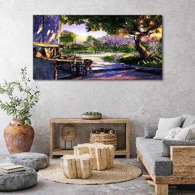 Spring landscape with flowering trees Canvas wall art