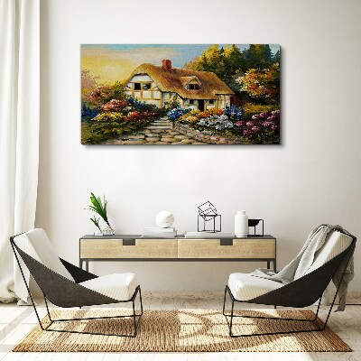 A charming country cottage in flowers Canvas wall art