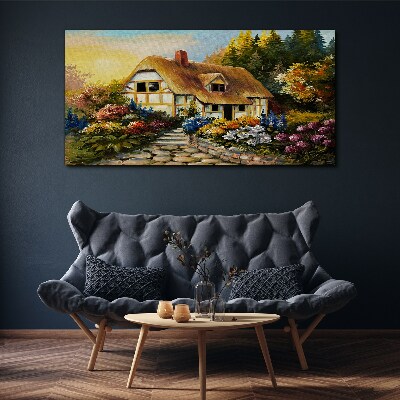 A charming country cottage in flowers Canvas wall art